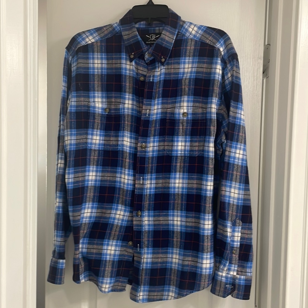 Brand new men’s flannel blue & white plaid sz L